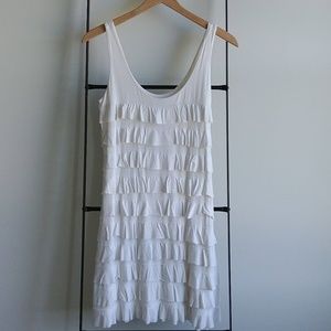 White Tiered Ruffle Sleeveless Scoop Neck Dress